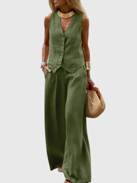Women’s Elegant Two-Piece Set with Wide-Leg Pants