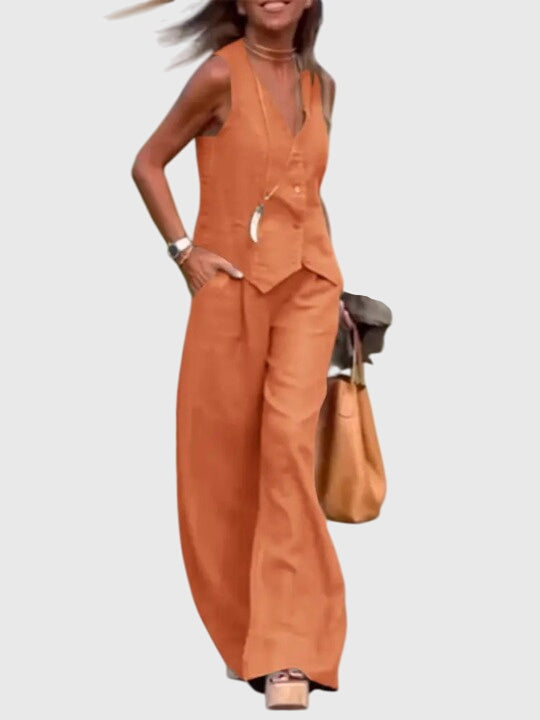 Women’s Elegant Two-Piece Set with Wide-Leg Pants