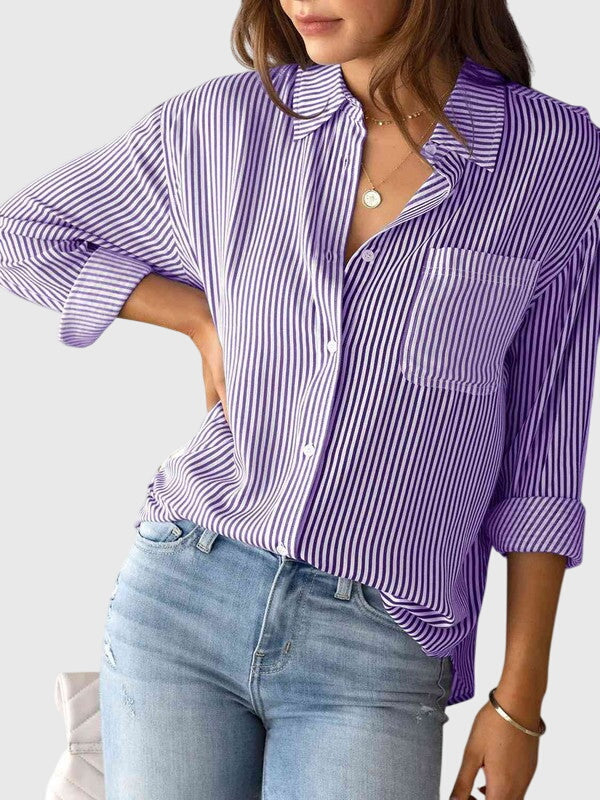 Women’s Striped Collared Shirt with Versatile Design