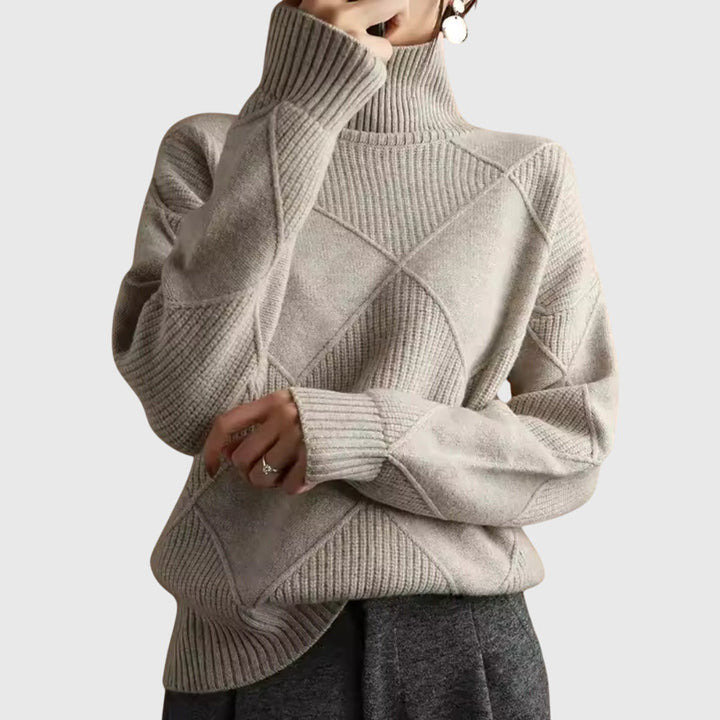 Women’s Geometric Pattern Turtleneck Sweater with Warmth