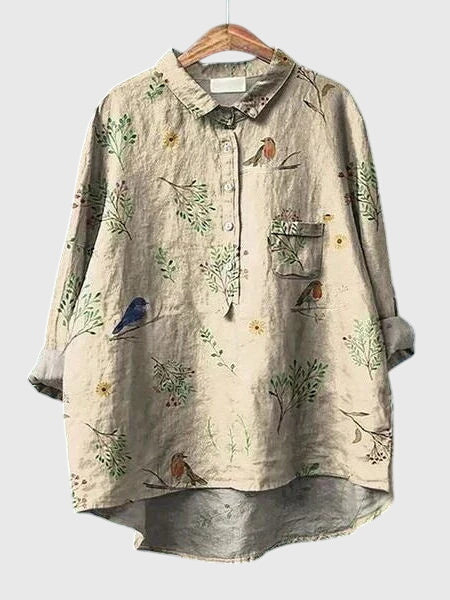 Women’s Floral Print Blouse with Button Placket