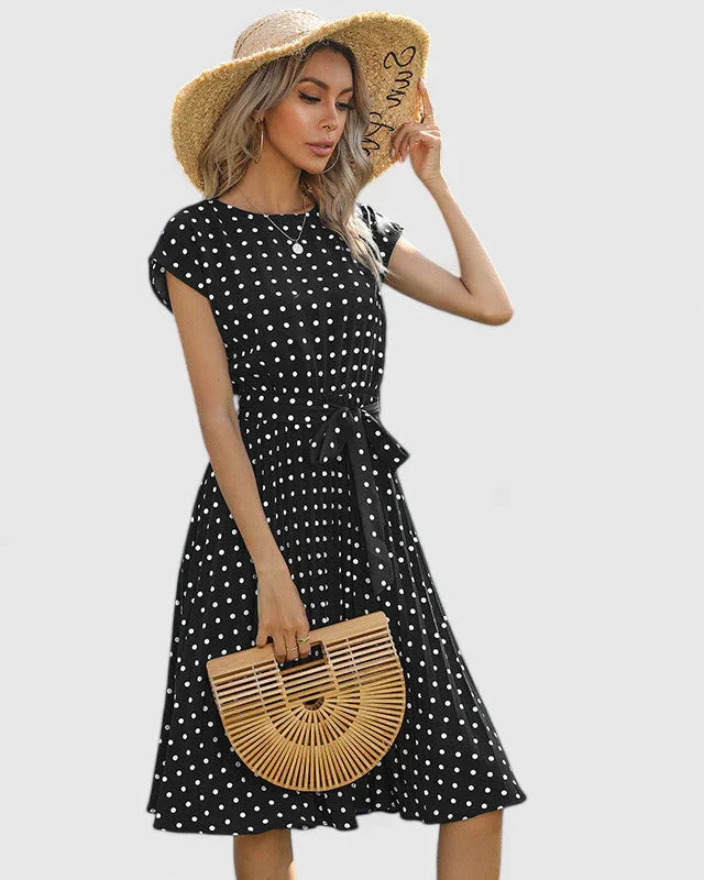 Women’s Polka Dot Dress with Waist Belt