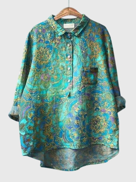 Women’s Floral Print Blouse with Button Placket