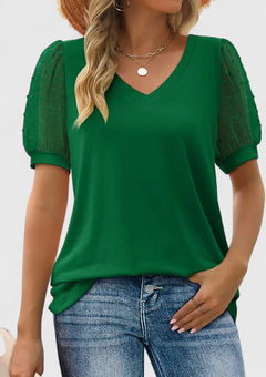 Women’s V-Neck Top with Sheer Sleeves
