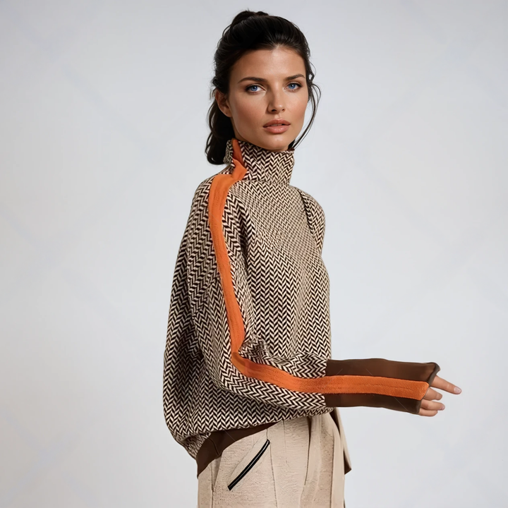 Miren | Women’s Chevron Knit Sweater with High Collar