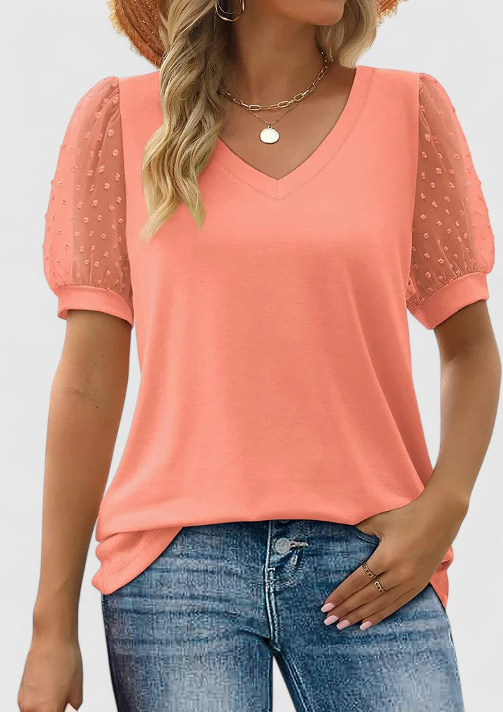 Women’s V-Neck Top with Sheer Sleeves