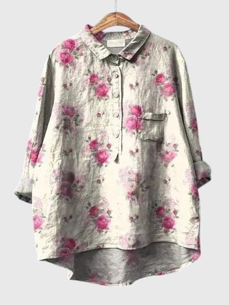 Women’s Floral Print Blouse with Button Placket
