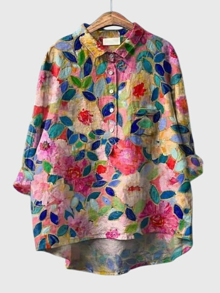 Women’s Floral Print Blouse with Button Placket