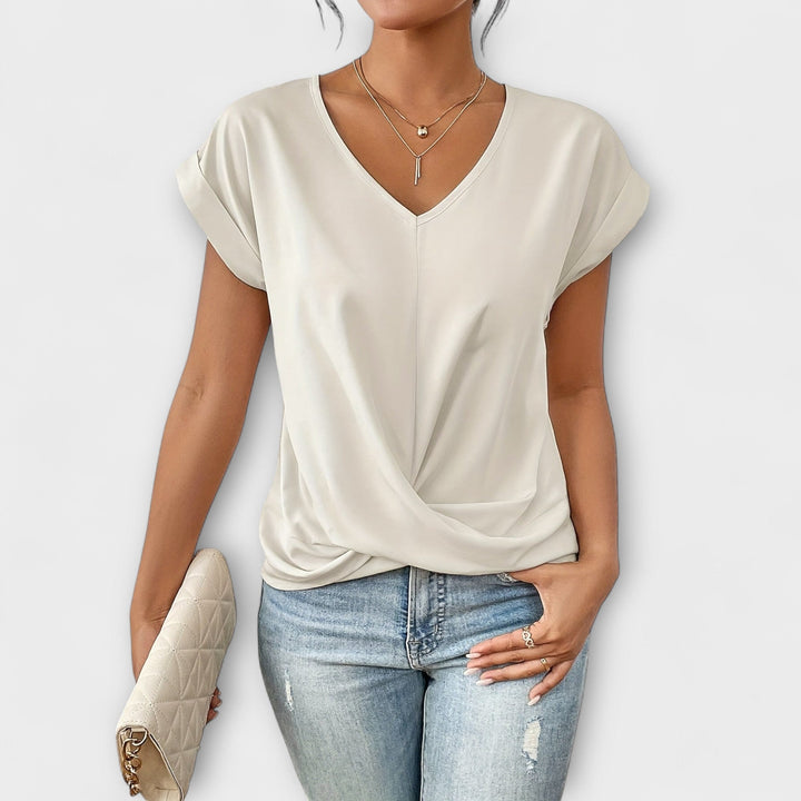 Women’s Elegant V-Neck Top with Button Detailing