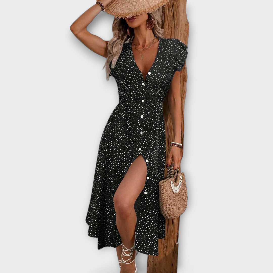 Women’s A-Line Dress - Polka Dot Pattern