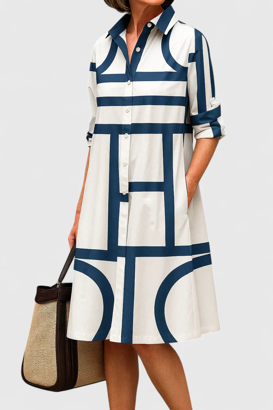 Women’s Elegant Midi Dress with Geometric Pattern