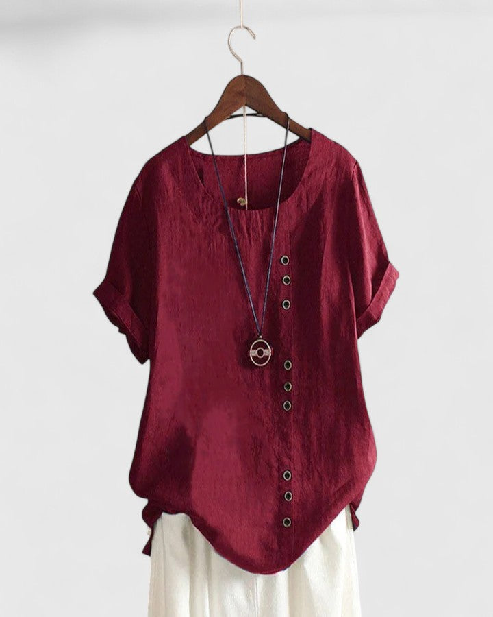 Women’s Comfortable Short Sleeve Blouse with Button-Front
