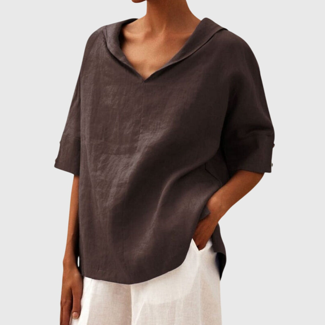 Women’s Casual Loose-Fit Blouse with V-Neck