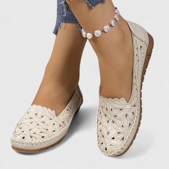 Women's Laser-Cut Floral Flat Sandals with Cushioned Footbed
