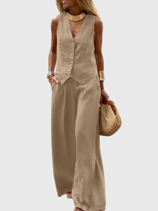 Women’s Elegant Two-Piece Set with Wide-Leg Pants