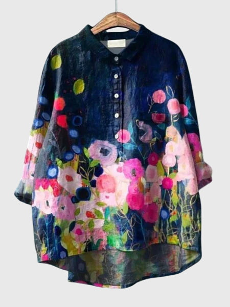 Women’s Floral Print Blouse with Button Placket