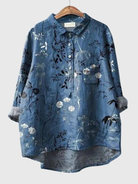 Women’s Floral Print Blouse with Button Placket