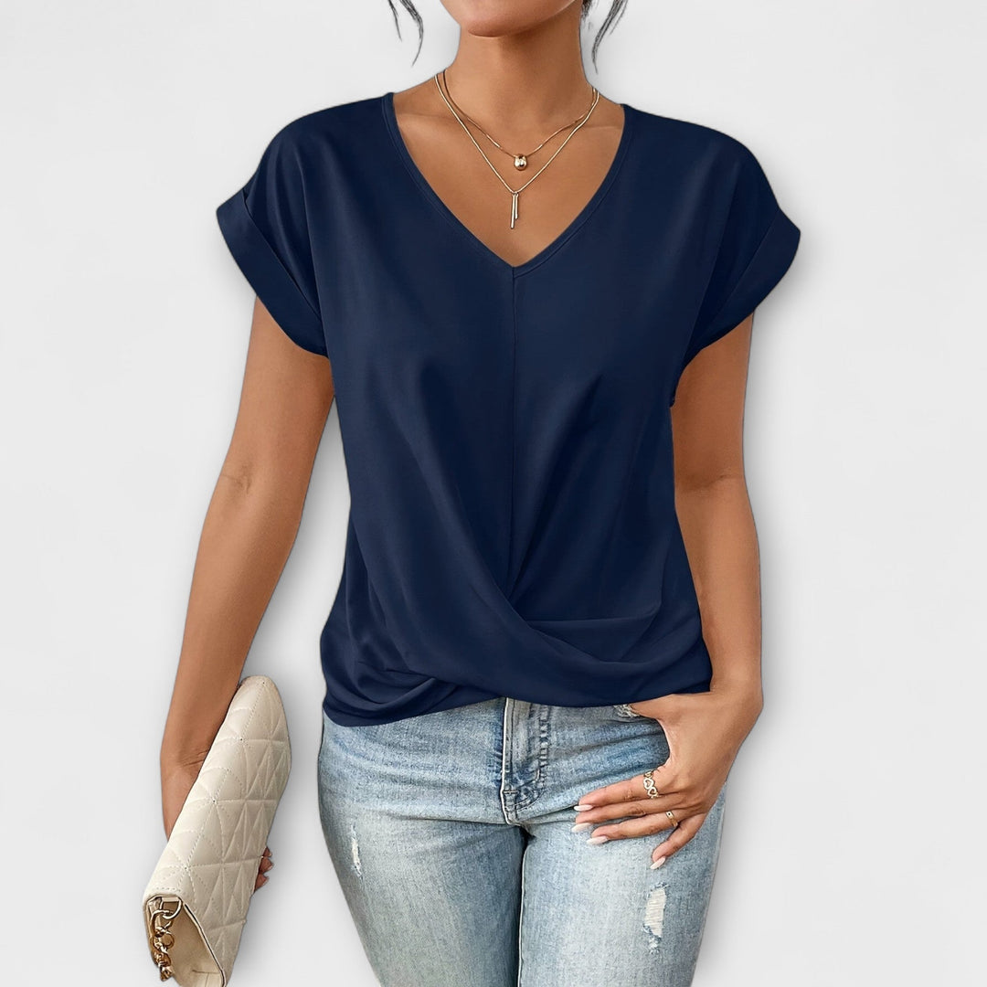 Women’s Elegant V-Neck Top with Button Detailing
