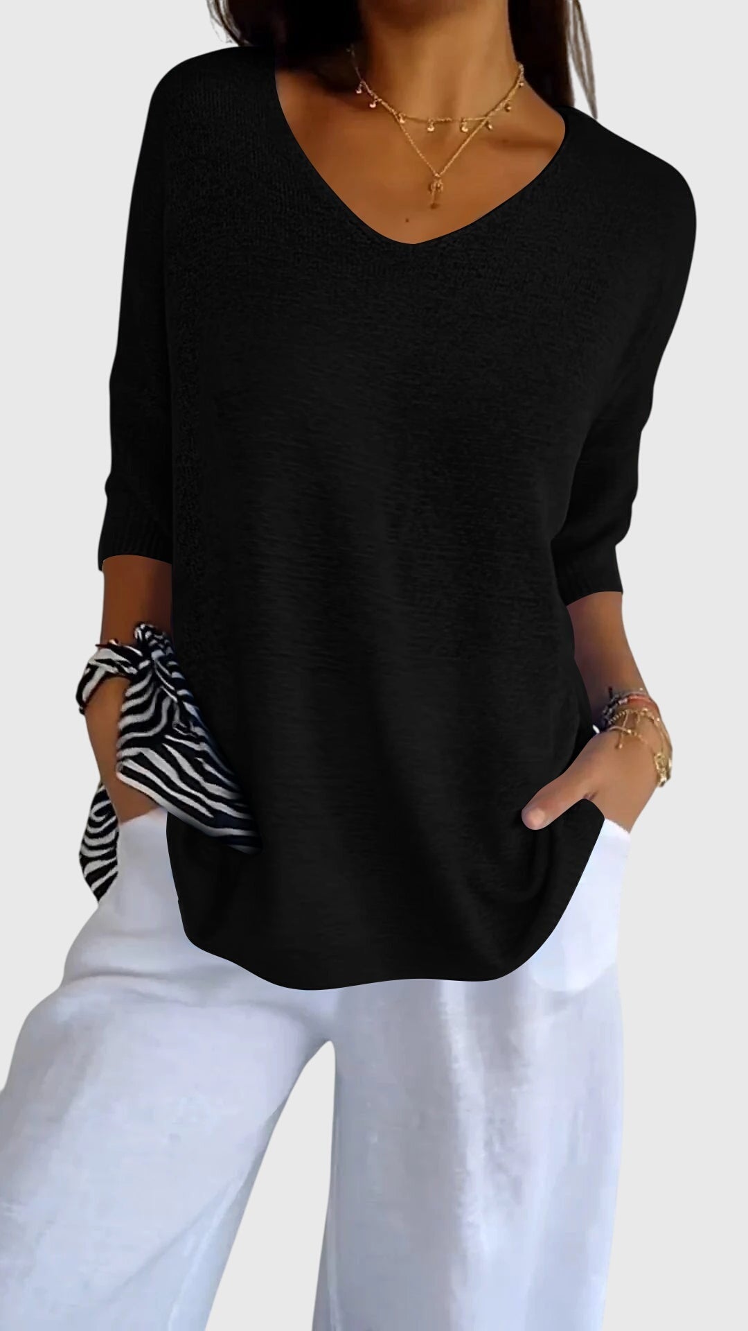 Women’s Elegant V-Neck Top with Soft Knit