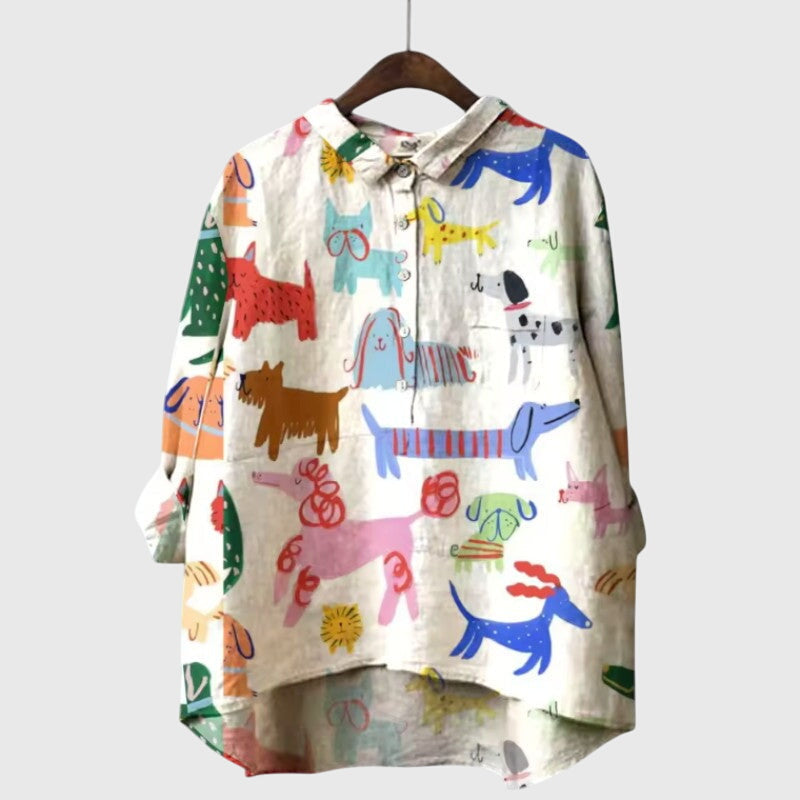 Women’s Elva Blouse with Dog Motifs