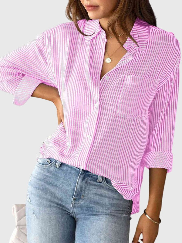 Women’s Striped Collared Shirt with Versatile Design