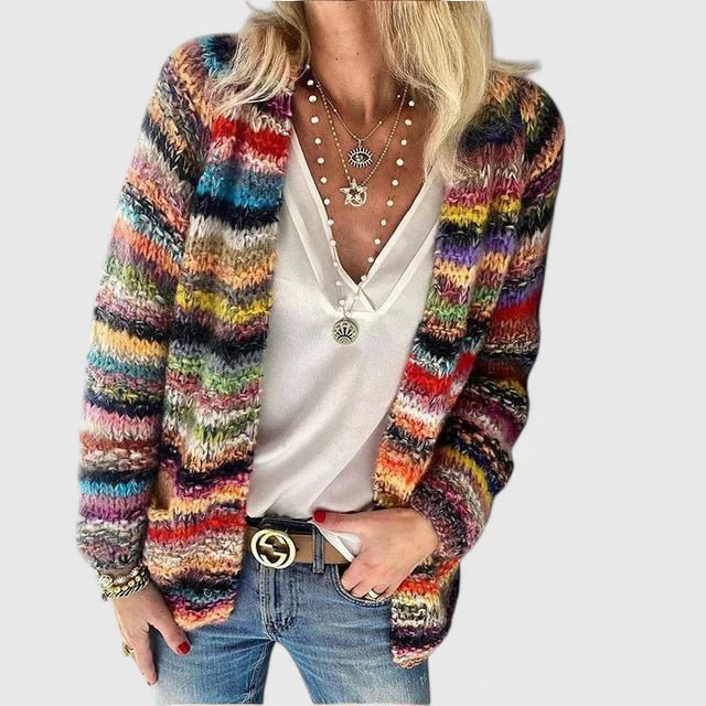 Women’s Comfortable Cardigan with Multicolor Knit