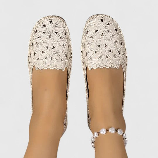 Women's Laser-Cut Floral Flat Sandals with Cushioned Footbed