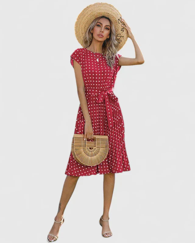Women’s Polka Dot Dress with Waist Belt