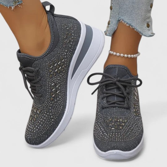 Women's Rhinestone Wedge Sneakers - Sparkly Bling Platform Walking Shoes