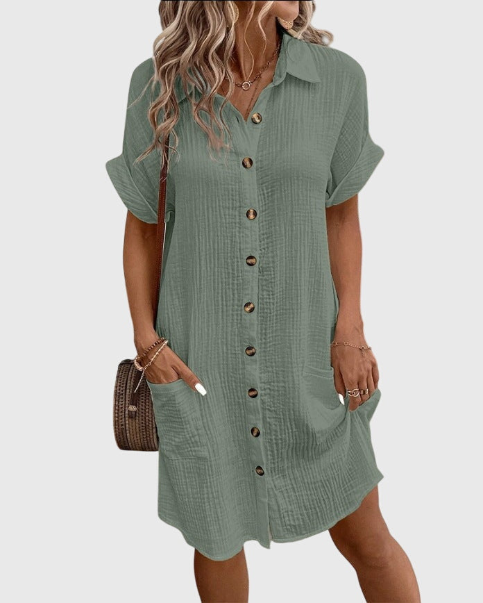 Women’s Relaxed Button-Front Dress with Pockets