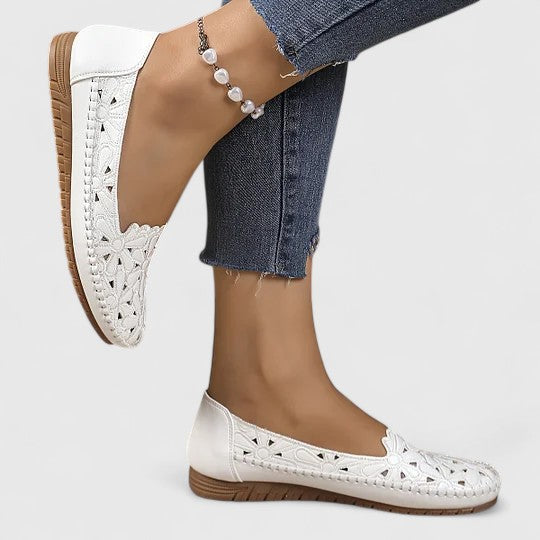 Women's Laser-Cut Floral Flat Sandals with Cushioned Footbed
