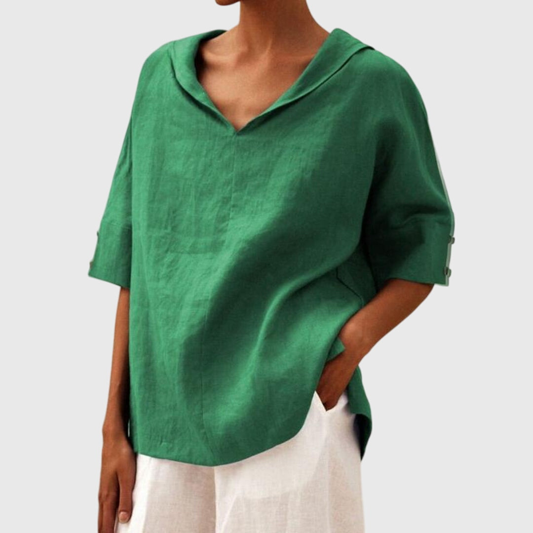 Women’s Casual Loose-Fit Blouse with V-Neck