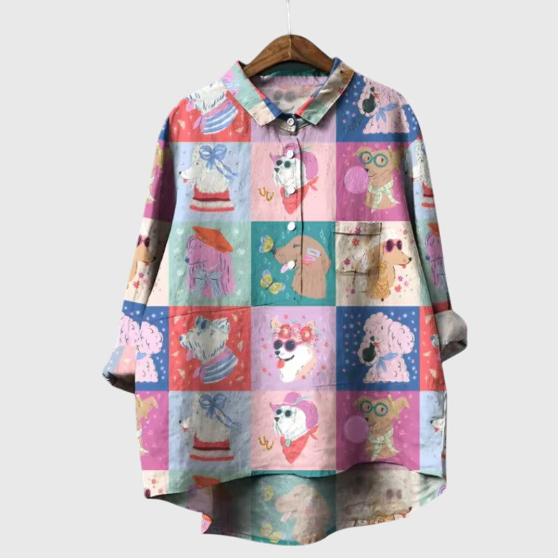 Women’s Elva Blouse with Dog Motifs