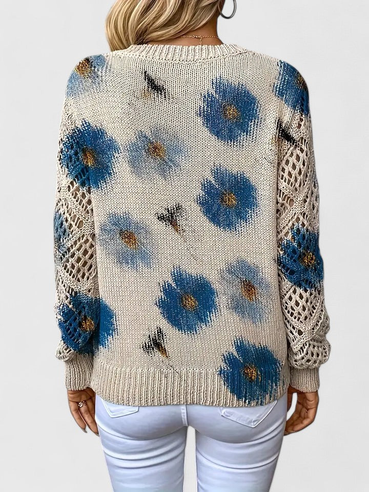Aubrielynn | Women’s Floral Knit Sweater with V-Neck