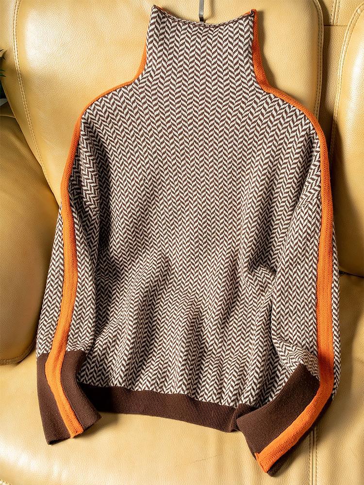 Miren | Women’s Chevron Knit Sweater with High Collar