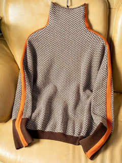 Miren | Women’s Chevron Knit Sweater with High Collar