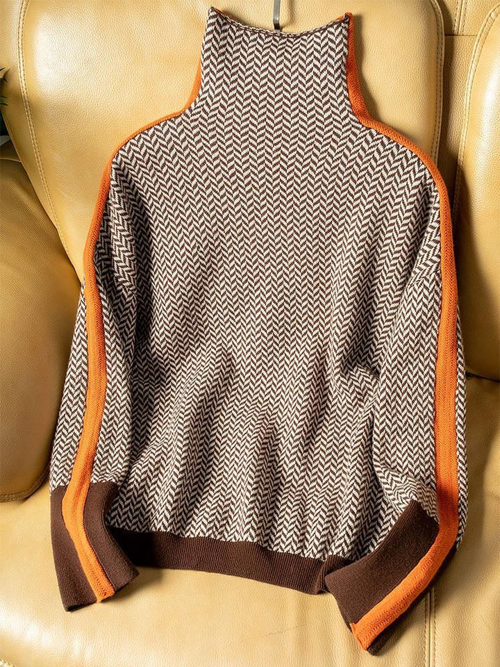 Miren | Women’s Chevron Knit Sweater with High Collar