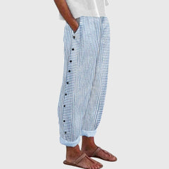 Women’s Striped Wide-Leg Pants with Buttons