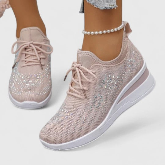 Women's Rhinestone Wedge Sneakers - Sparkly Bling Platform Walking Shoes