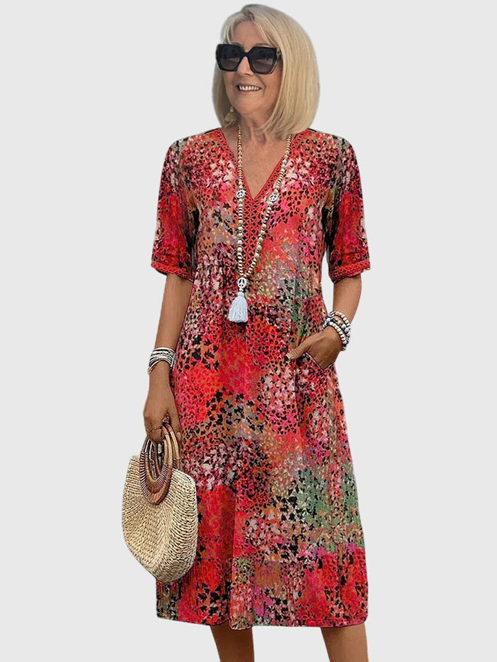 Women’s Floral Midi Dress with Belly Coverage