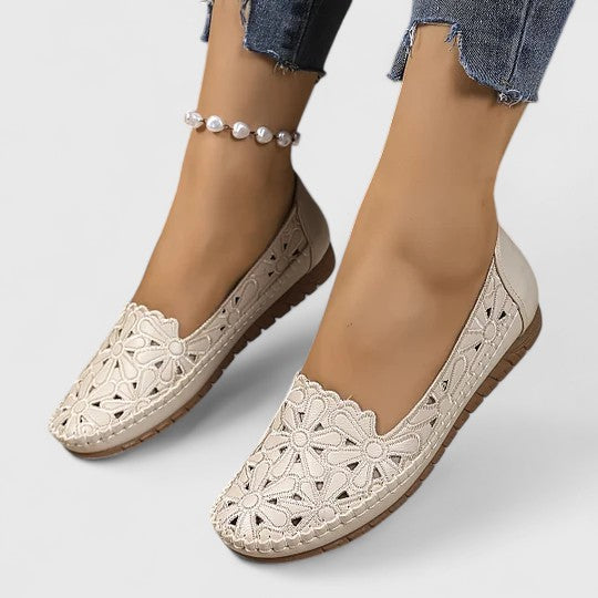 Women's Laser-Cut Floral Flat Sandals with Cushioned Footbed