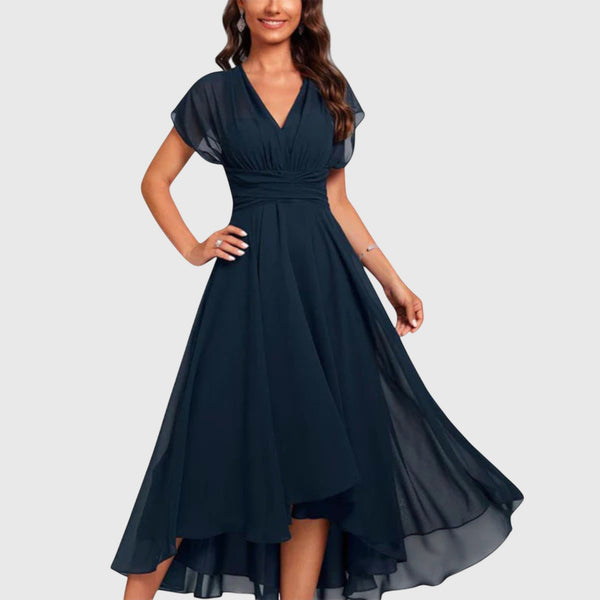 Women’s V-Neck A-Line Dress with Flutter Sleeves