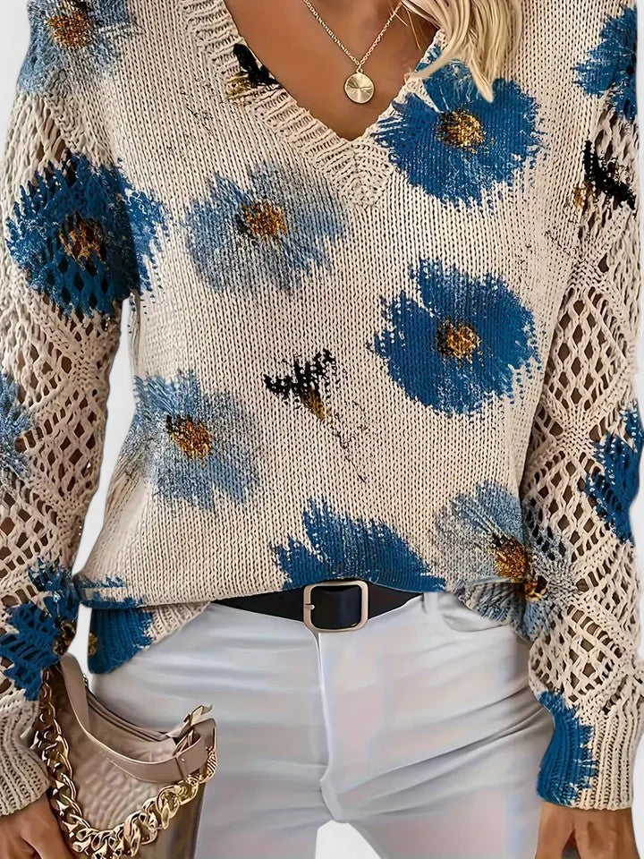 Aubrielynn | Women’s Floral Knit Sweater with V-Neck
