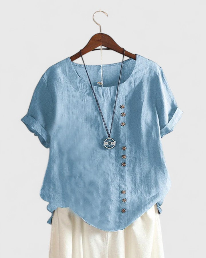 Women’s Comfortable Short Sleeve Blouse with Button-Front