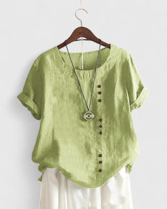 Women’s Comfortable Short Sleeve Blouse with Button-Front
