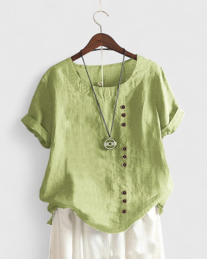 Women’s Comfortable Short Sleeve Blouse with Button-Front