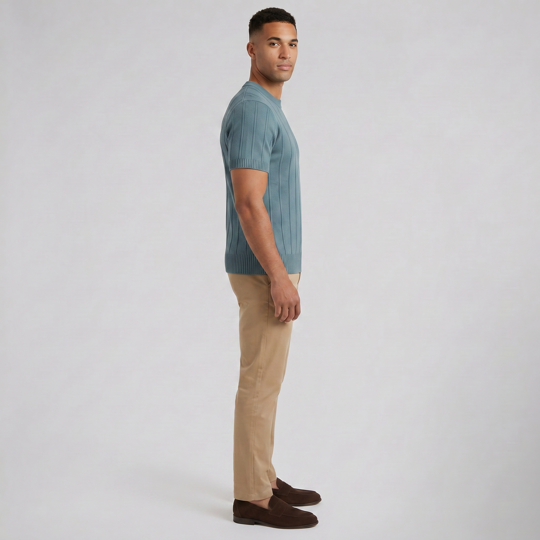 Men’s Crew-Neck Ribbed Knit T-Shirt | Olamil