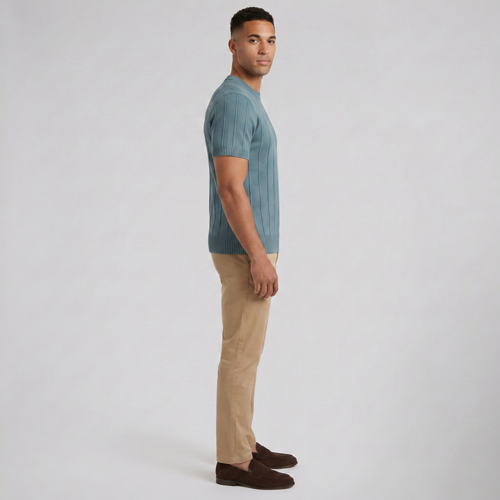 Men’s Crew-Neck Ribbed Knit T-Shirt | Olamil