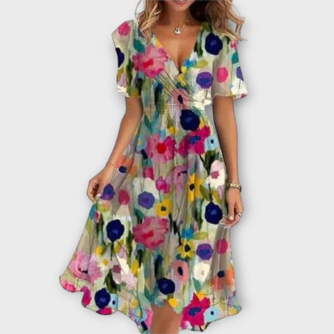 Women’s V-Neck Dress with Waist Tie