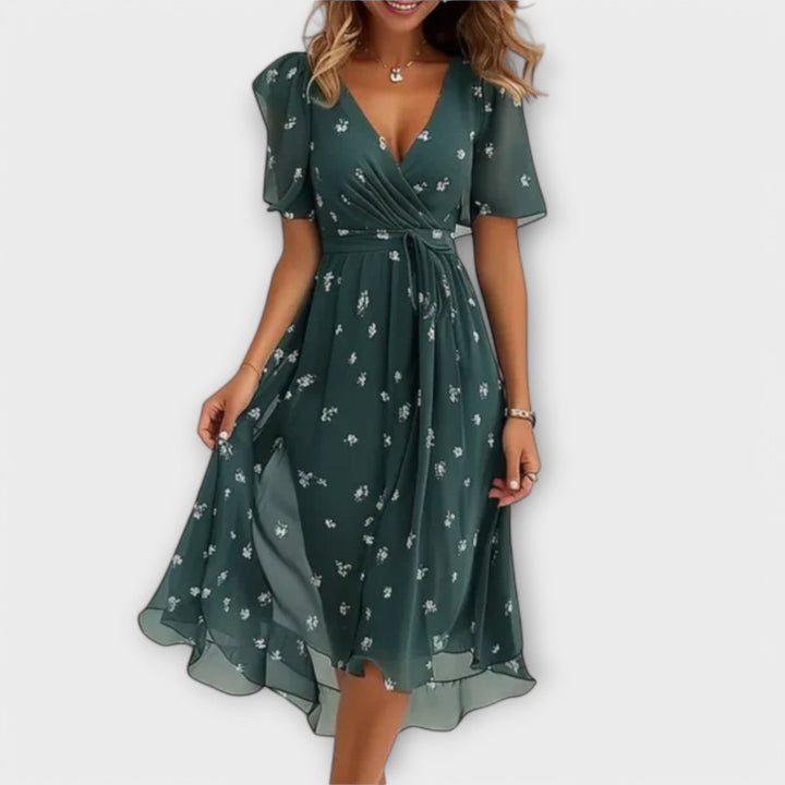 Women’s V-Neck Dress with Waist Tie